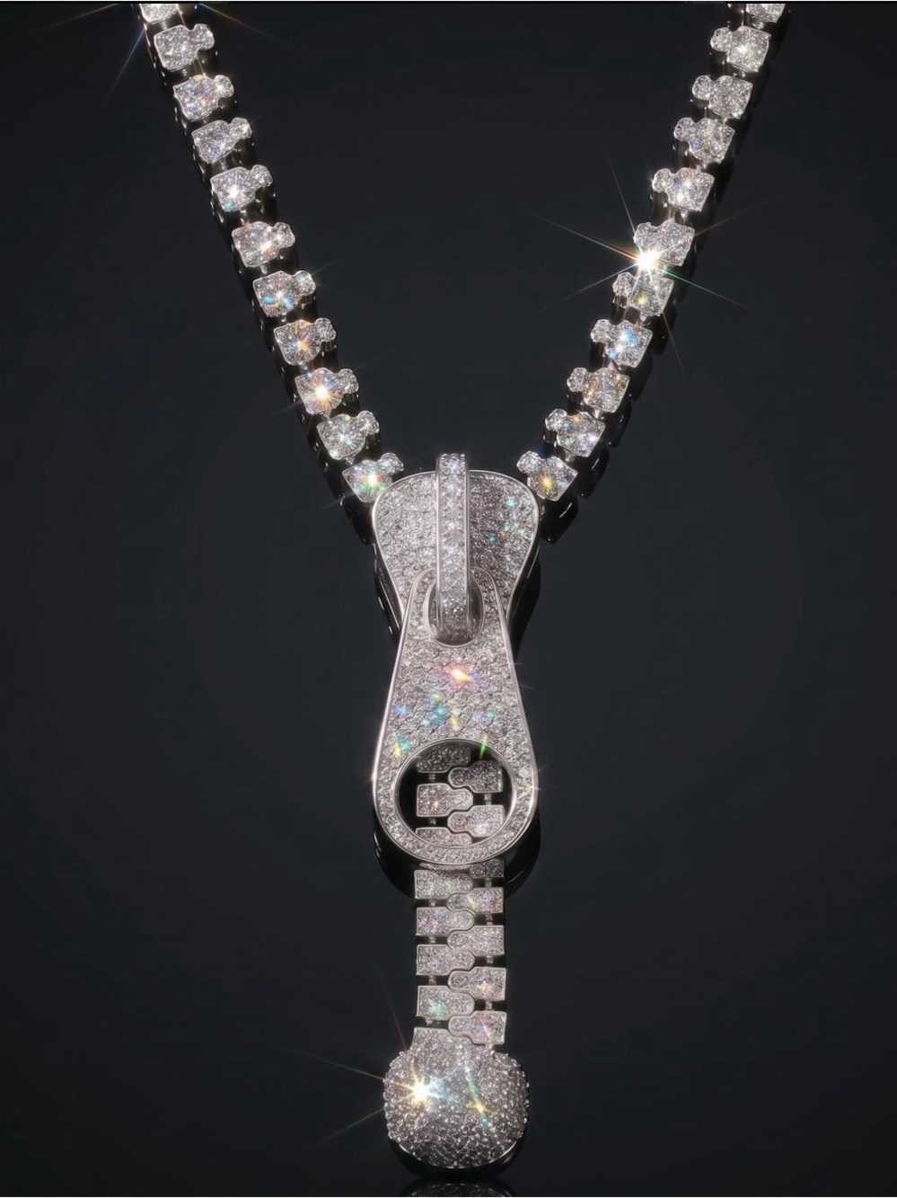 Helloice Full-diamond Clavicle Chain With Zipper Design